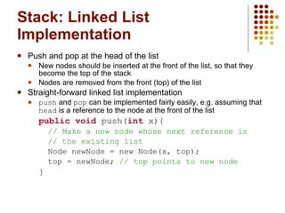 Stack: Linked List Implementation ,[object Object],[object Object],[object Object],[object Object],[object Object],[object Object],[object Object],[object Object],[object Object],[object Object],[object Object]