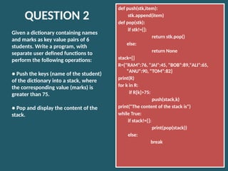 Python Stack Operations: Push and Pop with Lists and Dictionaries | PPTX