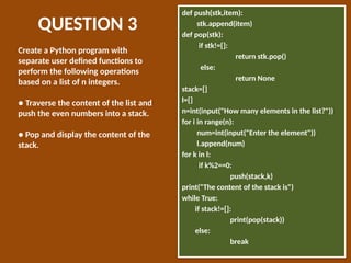 Python Stack Operations: Push and Pop with Lists and Dictionaries | PPTX