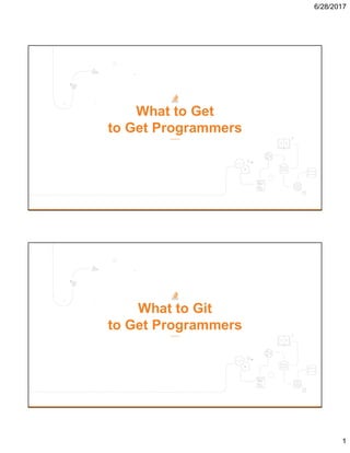 6/28/2017
1
What to Get
to Get Programmers
What to Git
to Get Programmers
 
