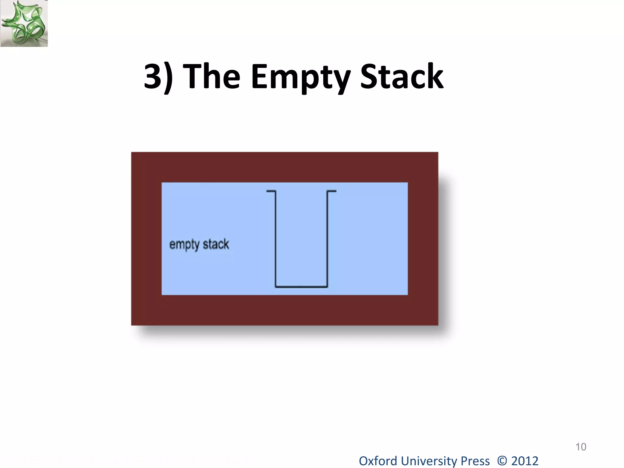 Oxford University Data Structures Using C++ by Dr Varsha Patil Press © 2012 
10 
3) The Empty Stack 
 
