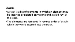 Stacks IN DATA STRUCTURES | PPTX | Programming Languages | Computing