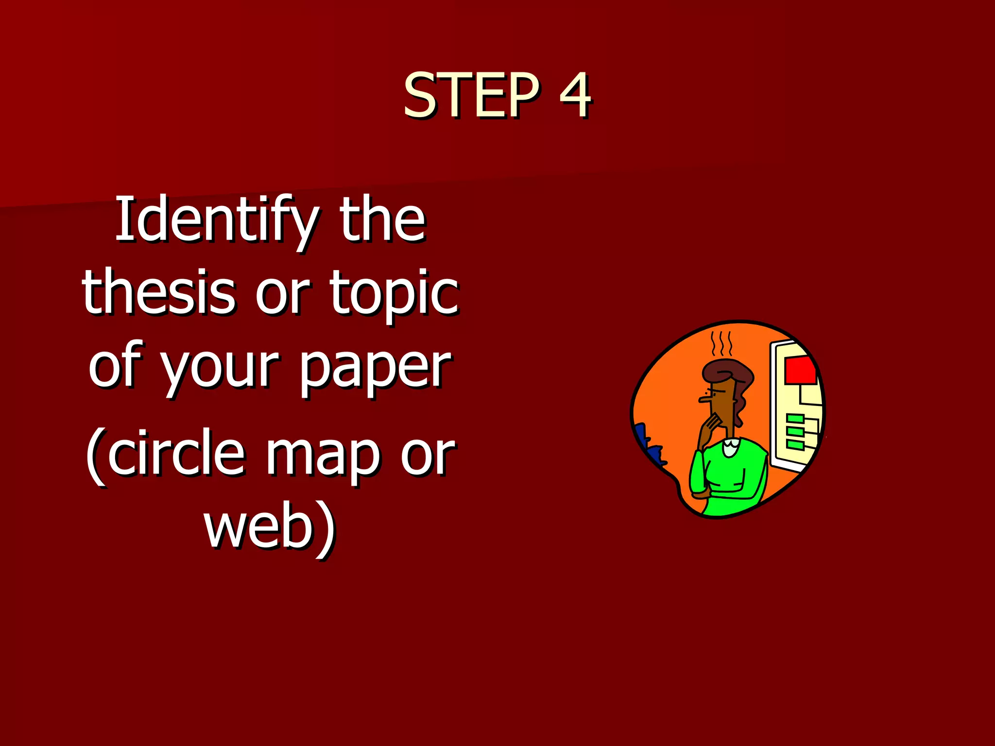 STEP 4 Identify the thesis or topic of your paper (circle map or web) 