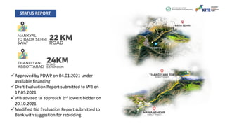 üApproved by PDWP on 04.01.2021 under
available financing
üDraft Evaluation Report submitted to WB on
17.05.2021
üWB advised to approach 2nd lowest bidder on
20.10.2021.
üModified Bid Evaluation Report submitted to
Bank with suggestion for rebidding.
STATUS REPORT
 