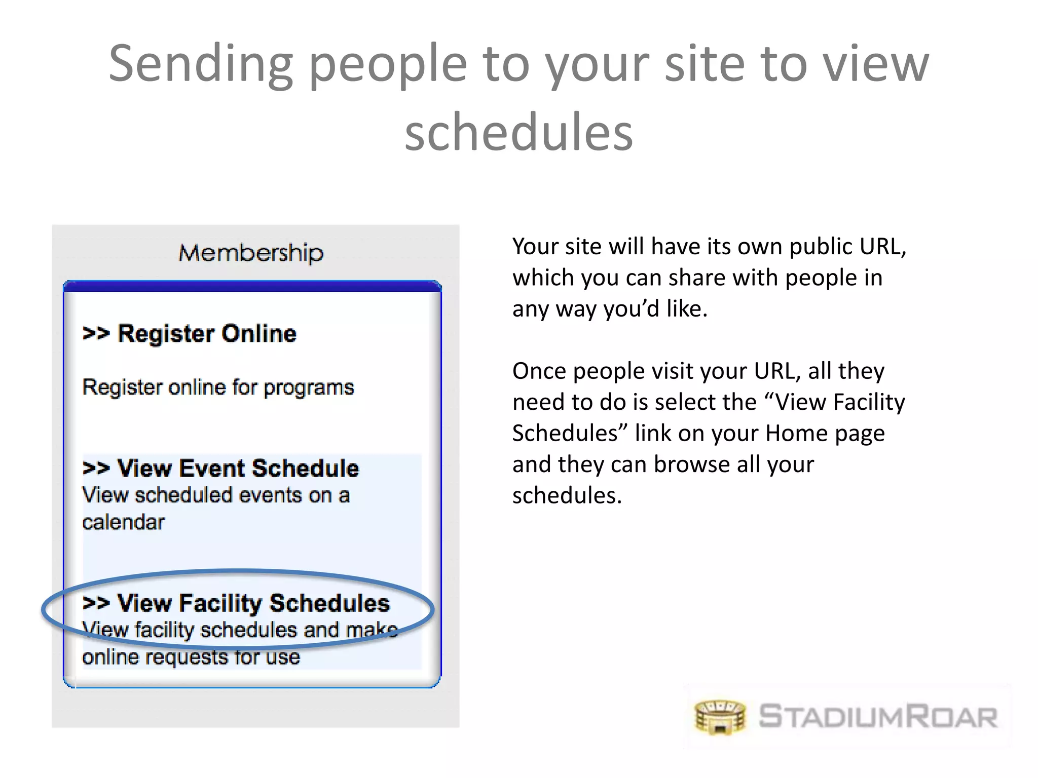 Free Facilities Scheduling Software StadiumRoar Learn More PPT