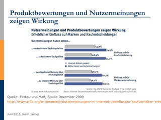 Produktbewertungen und Nutzermeinungen zeigen Wirkung Quelle: Fittkau und Maß, Studie Dezember 2009  http://www.w3b.org/e-commerce/nutzermeinungen-im-internet-beeinflussen-kaufverhalten-erheblich.html   