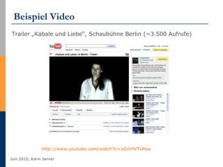 Beispiel Video http://www.youtube.com/watch?v=xZchYVTvPew Trailer „Kabale und Liebe“, Schaubühne Berlin (~3.500 Aufrufe) 