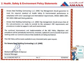2. Health, Safety & Environment Policy Statements
HSE
Policy
 