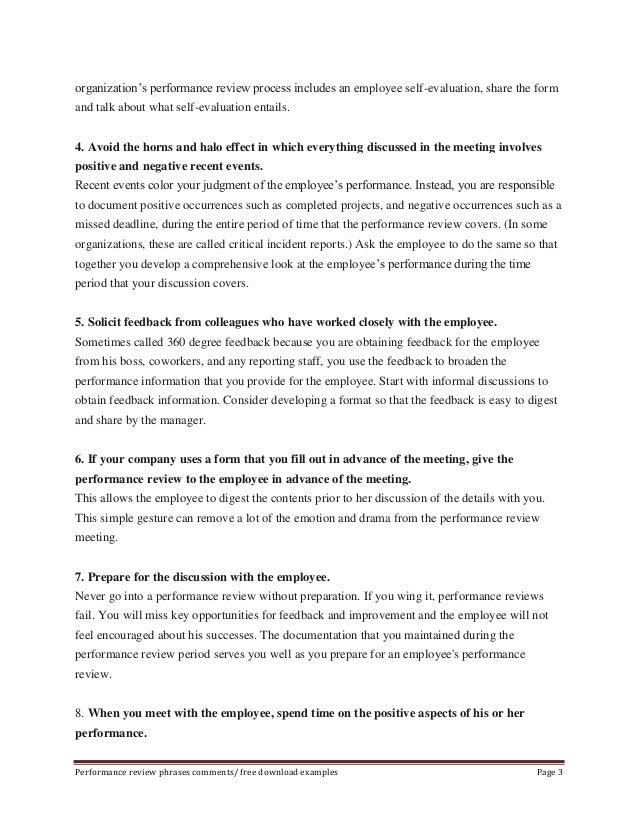 words for performance review