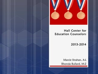Hall Center for
Education Counselors
2013-2014
Marcie Strahan, A-L
Rhonda Bullard, M-Z
 