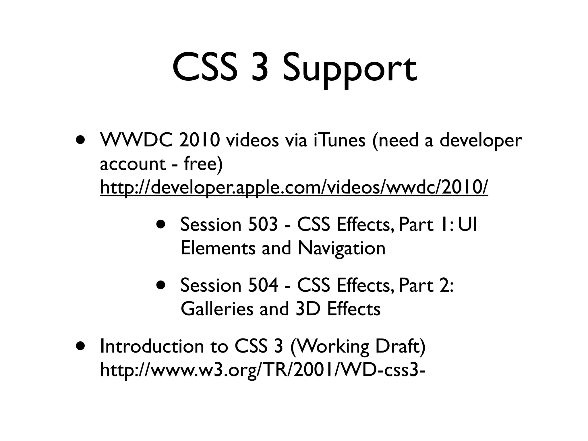 Working Ofﬂine: Indexed Database API connection = db.indexedDB.open("Fruits", "A Fruit Database!"); fruits = connection.createObjectStore("A Fruity Object Store", "fruit", true); fruitIndexByColor = fruits.createIndex("A Fruity Index", "color", false); fruits.put({ fruit: "Apple", color: "Red" }); fruits.put({ fruit: "Tangerine", color: "Orange" }); fruits.put({ fruit: "Grape", color: "Purple" }); var cursor = fruitIndexByColor.openCursor(undefined, db.IDBCursor.NEXT_NO_DUPLICATE); assertEquals("Orange", cursor.key); assertEquals("Tangerine", cursor.value); cursor.continue(); assertEquals("Purple", cursor.key); assertEquals("Grape", cursor.value); cursor.continue(); assertEquals("Red", cursor.key); assertEquals("Apple", cursor.value); assertFalse(cursor.continue()); cursor.close(); 