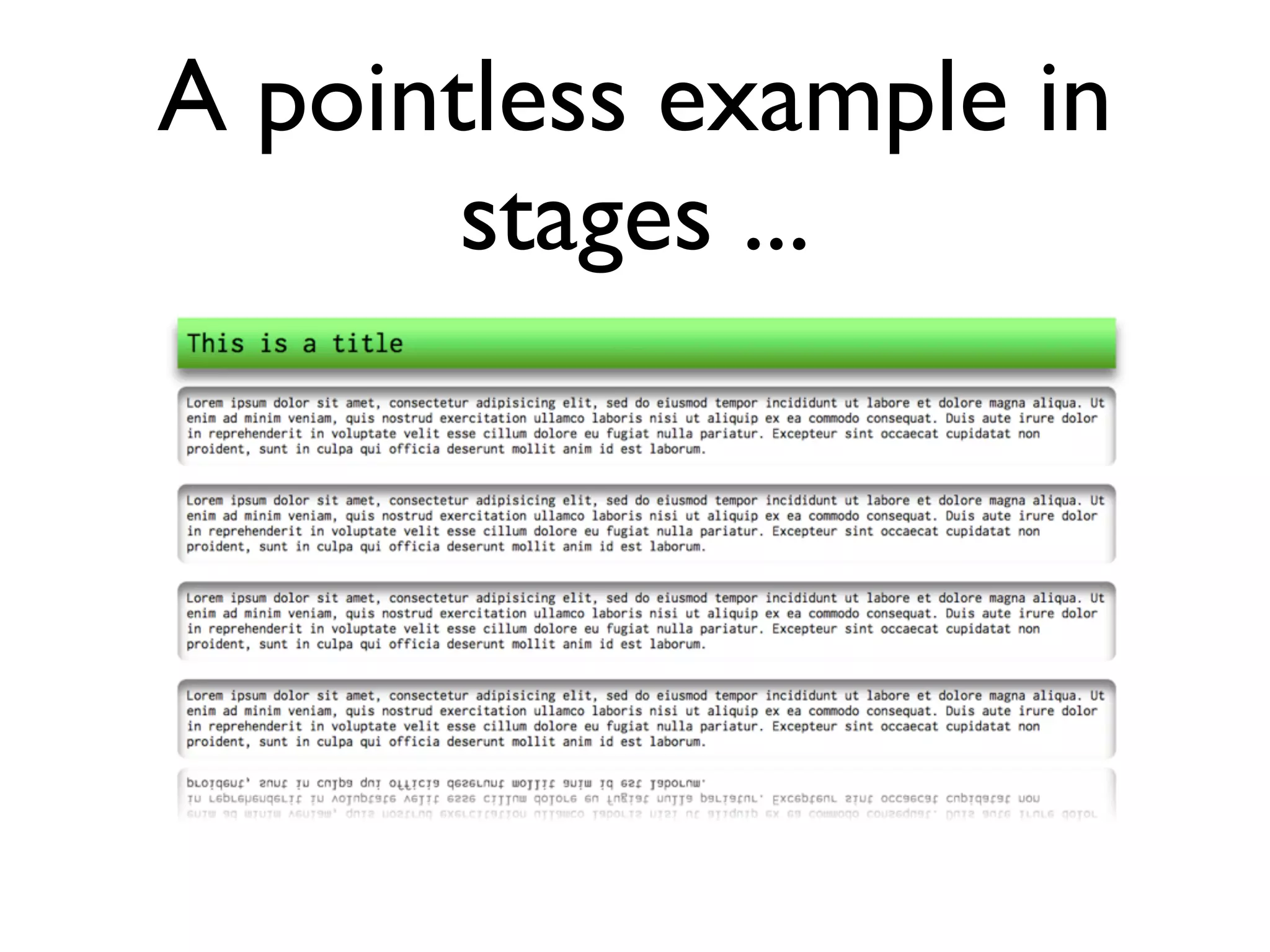 CSS 3 Support • WWDC 2010 videos via iTunes (need a developer account - free) http://developer.apple.com/videos/wwdc/2010/ • Session 503 - CSS Effects, Part 1: UI Elements and Navigation • Session 504 - CSS Effects, Part 2: Galleries and 3D Effects • Introduction to CSS 3 (Working Draft) http://www.w3.org/TR/2001/WD-css3- 