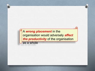 A wrong placement in the
organisation would adversely affect
the productivity of the organisation
as a whole
 