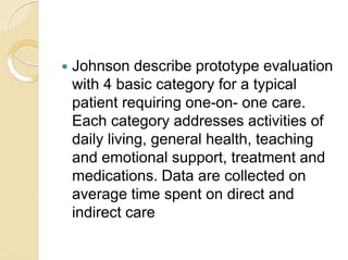  Johnson describe prototype evaluation
with 4 basic category for a typical
patient requiring one-on- one care.
Each categ...