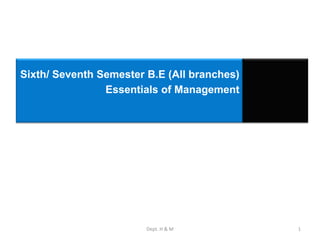 Sixth/ Seventh Semester B.E (All branches)
Essentials of Management
1
Dept. H & M
 