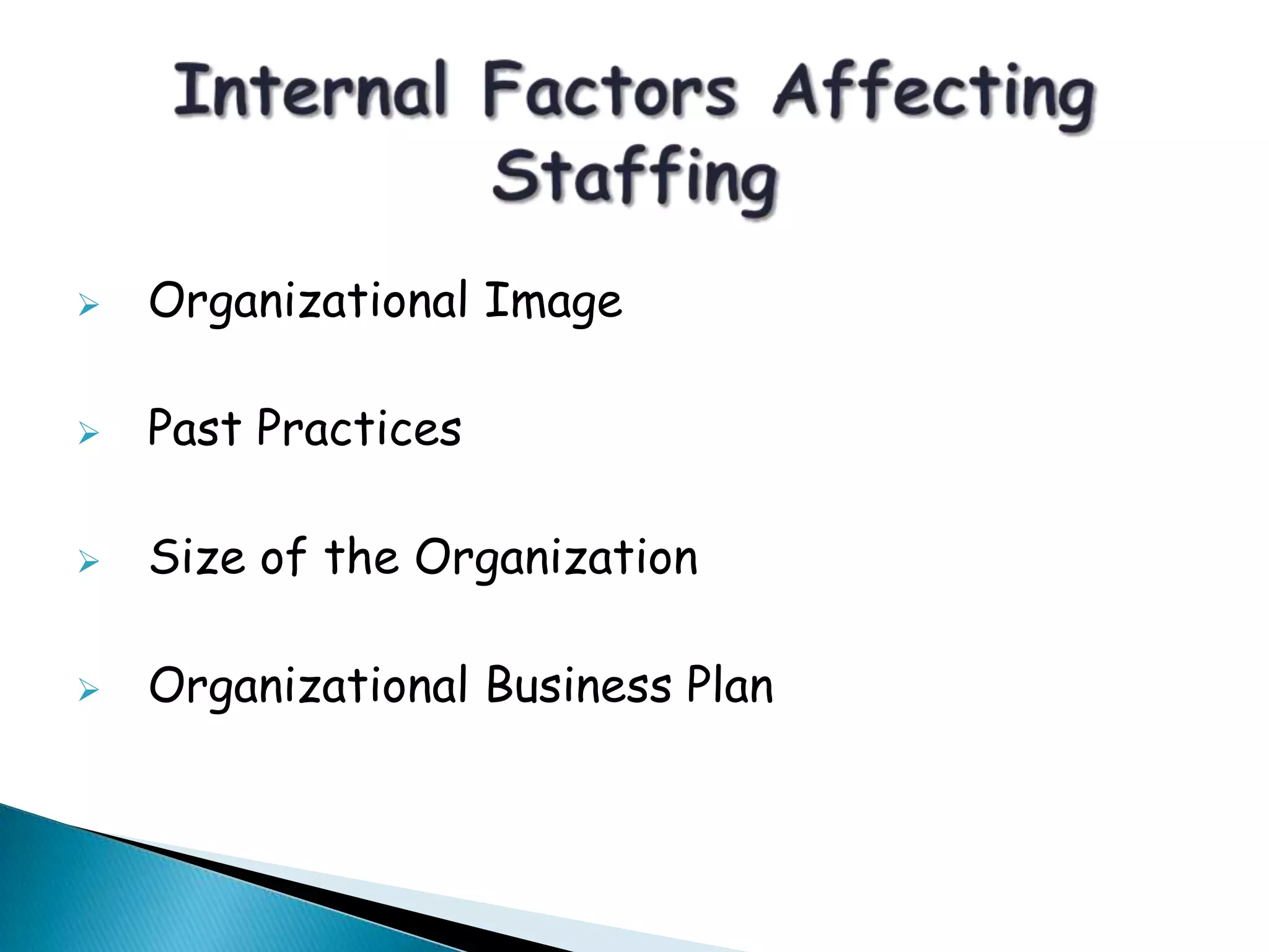  Organizational Image
 Past Practices
 Size of the Organization
 Organizational Business Plan
 