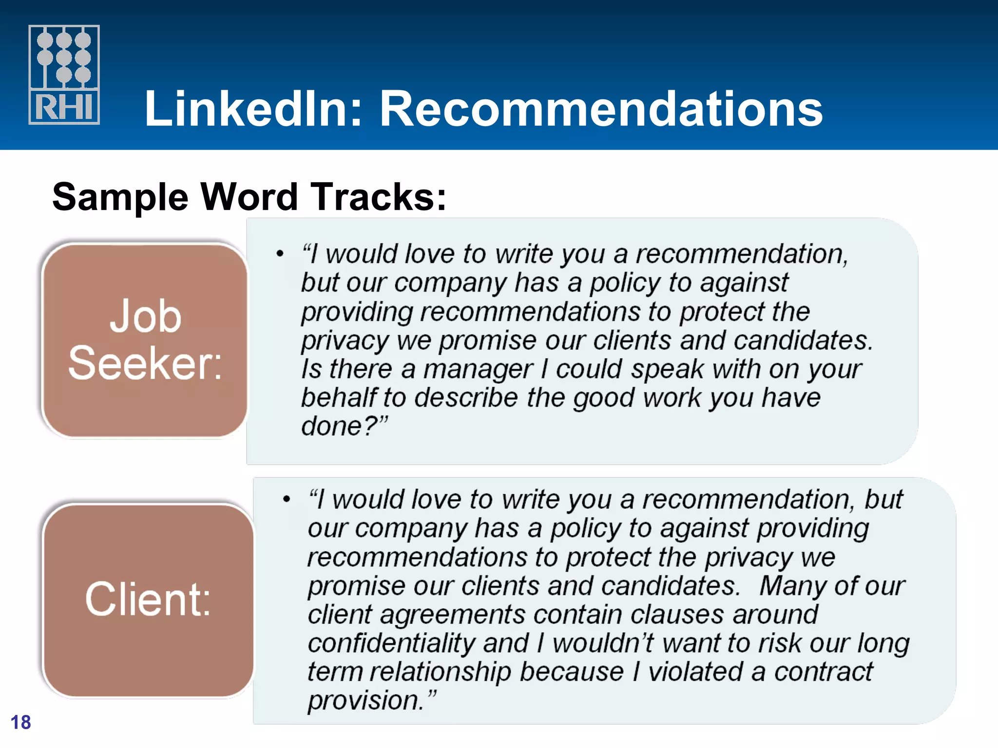 LinkedIn: Recommendations Sample Word Tracks: 