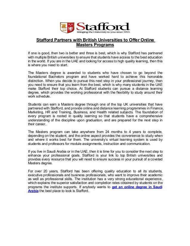 stafford partners with british universities to offer online masters p why get a masters degree