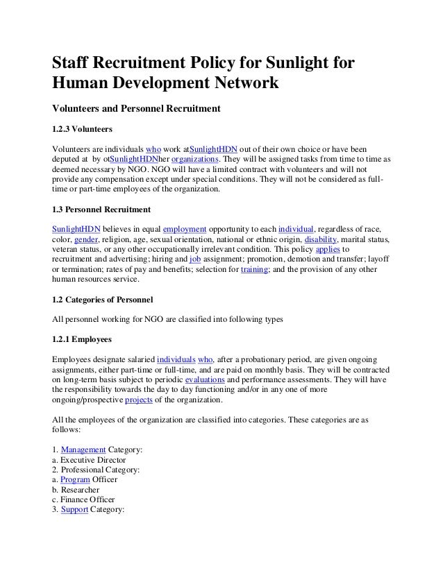 Staff Policy Template Staff Recruitment Policy For Sunlight For Human Development Network Staff Policy Template Staff Recruitment Policy For Sunlight For Human Development Network