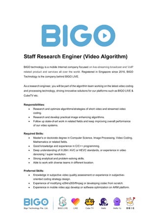 Staff Research Engineer (Video Algorithm) | PDF