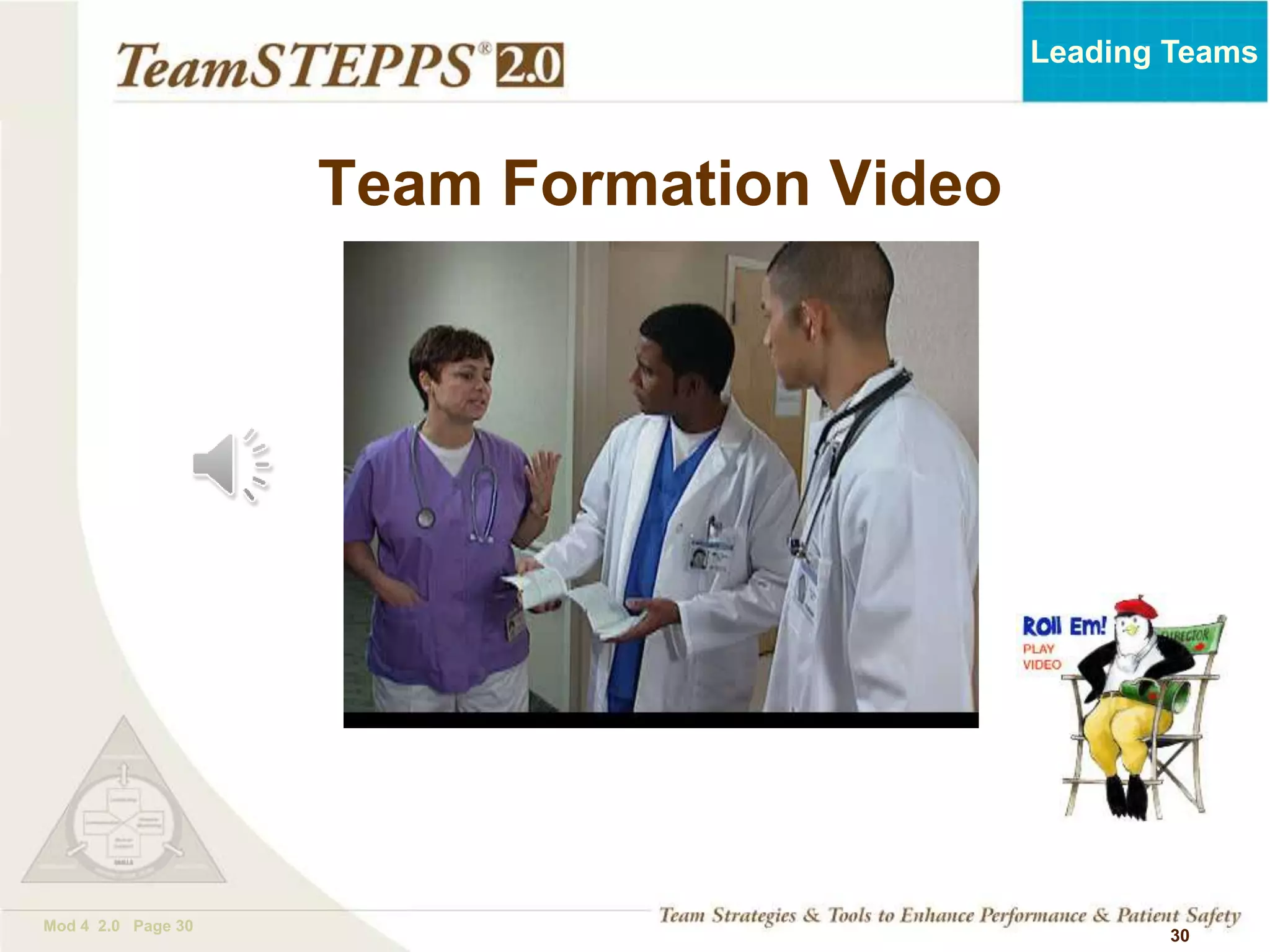 TEAMSTEPPS 05.2
Mod 4 2.0 Page 30
Leading Teams
30
Team Formation Video
 