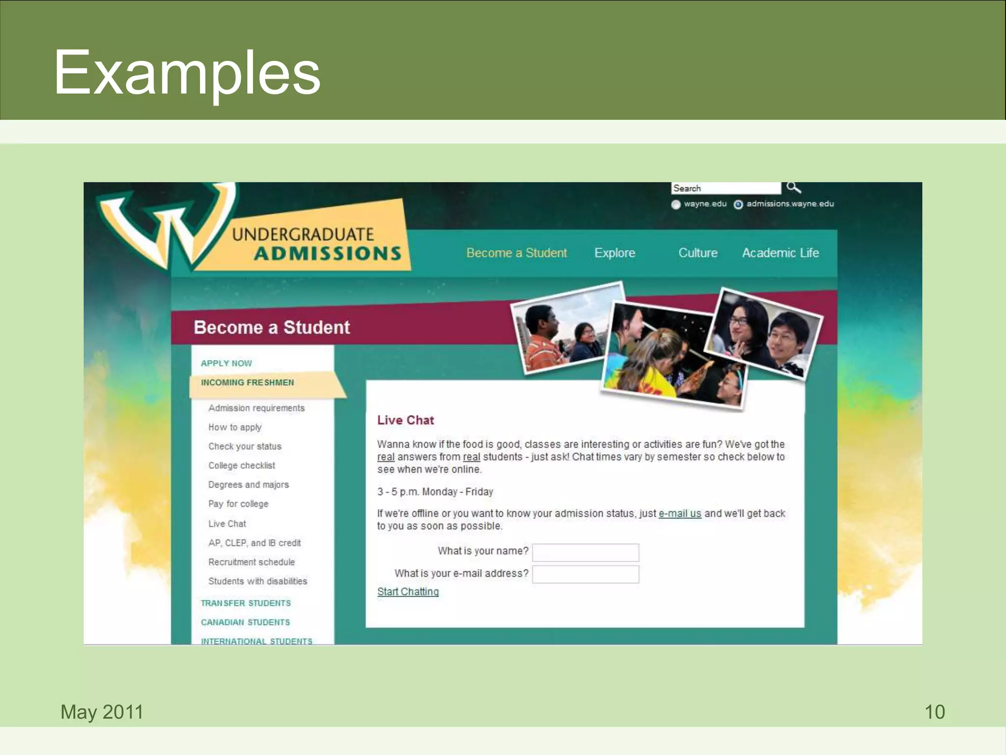 May 2011 10
Examples
 