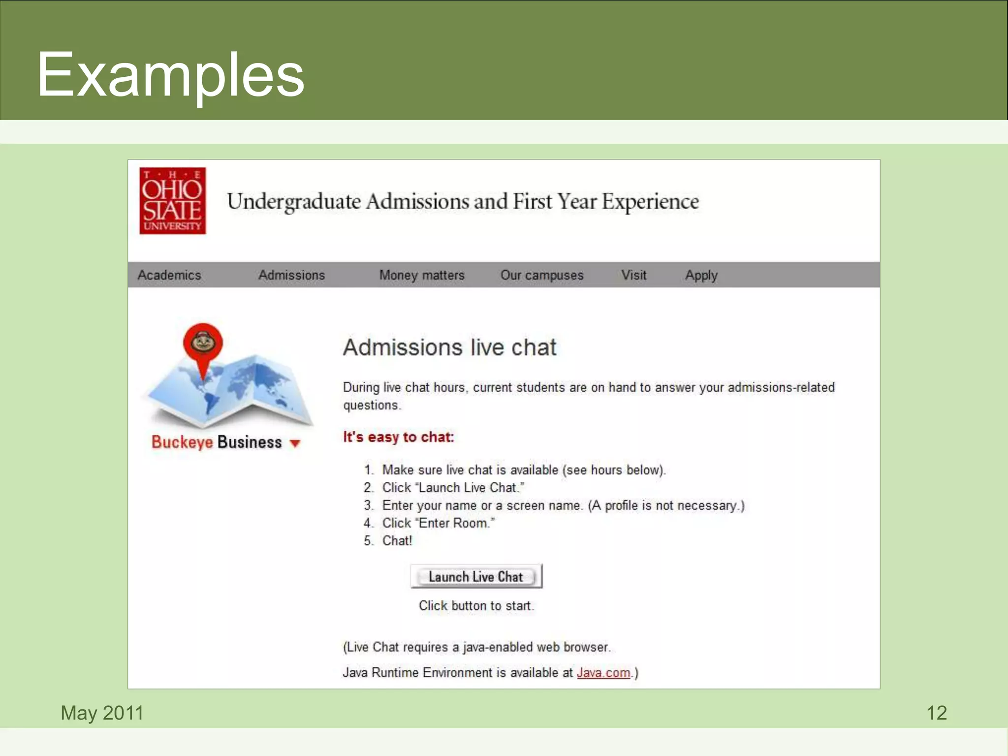 May 2011 12
Examples
 