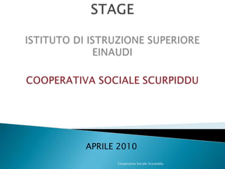 STAGEISTITUTO DI ISTRUZIONE SUPERIORE EINAUDICOOPERATIVA SOCIALE SCURPIDDU  APRILE 2010 Cooperativa Sociale Scurpiddu 
