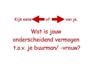 Kijk eens  of  van je. Wat is jouw  onderscheidend vermogen  t.o.v. je buurman/ -vrouw? 