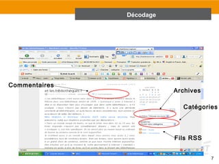 URFIST Rennes, 2011 
7 
Archives 
Catégories 
Fils RSS 
Commentaires 
Décodage 
 