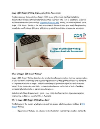 Stage 1 CDR Report Writing: Engineers Australia Assessment | PDF