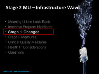 Stage 2 MU – Infrastructure Wave
•
•
•
•
•
•
•

Meaningful Use Look-Back
Incentive Program Highlights
Stage 1 Changes
Stag...