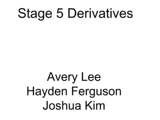 Stage 5 Derivatives Avery Lee Hayden Ferguson Joshua Kim 