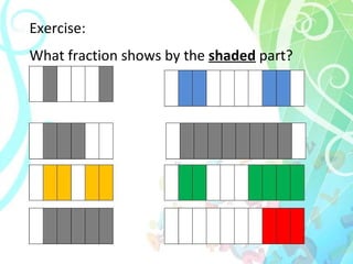 Exercise: What fraction shows by the  shaded  part? 