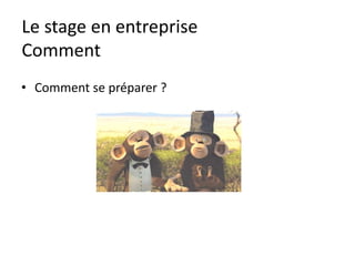 Le stage en entreprise
Buts
Obtenir un bon rapport
et
un nom en référence !
 