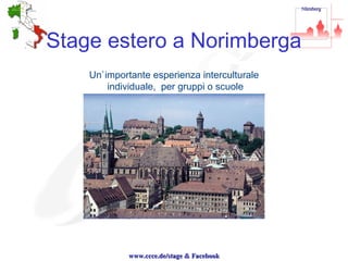 Nürnberg

Stage estero a Norimberga
Un`importante esperienza interculturale
individuale, per gruppi o scuole

www.ccce.de/stage & Facebook

 