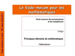 Stage évaluation en math – PRF Mada 2010/2011




                                               mathématiques
                                           Le Vade-mecum pour les
 