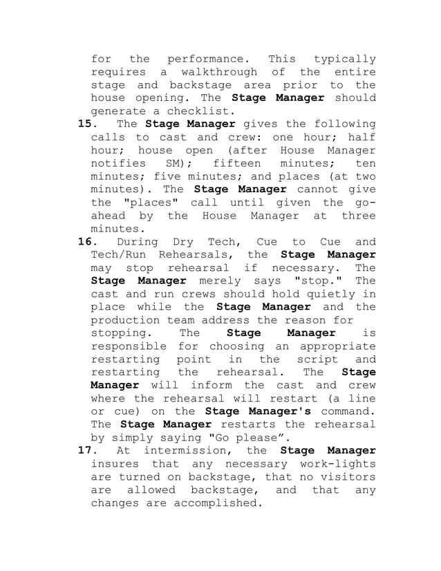 Stage manager’s responsibilities PDF