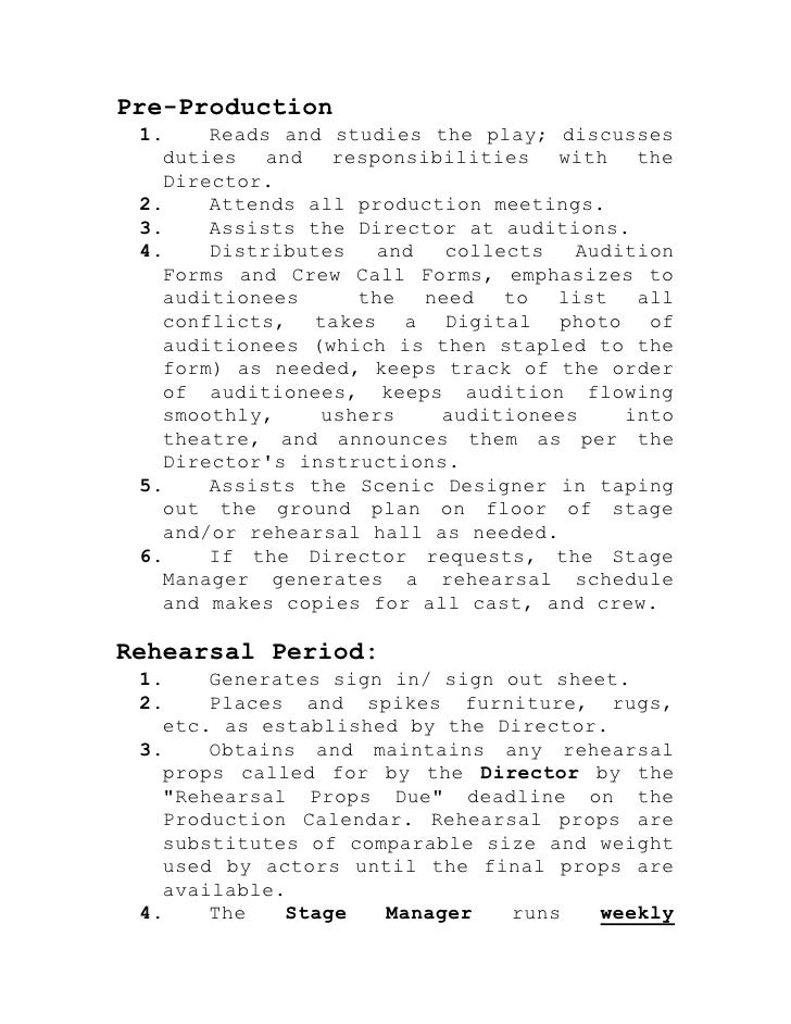 Stage manager’s responsibilities