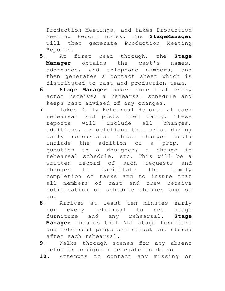 Stage manager’s responsibilities