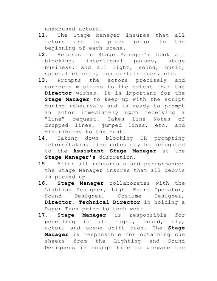 Stage manager’s responsibilities
