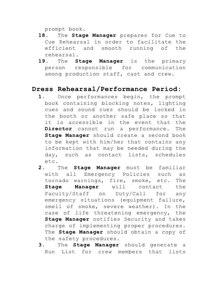 Stage manager’s responsibilities