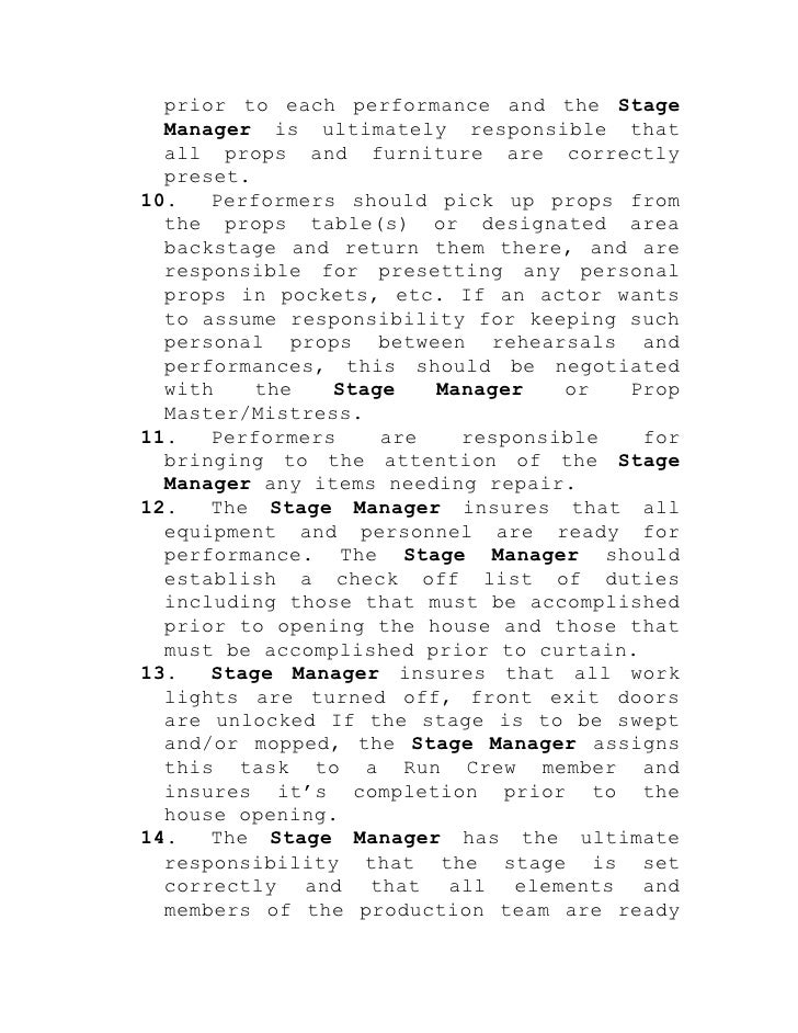 Stage manager’s responsibilities