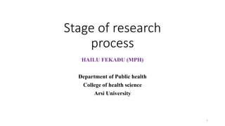 HAILU FEKADU (MPH)
Department of Public health
College of health science
Arsi University
1
Stage of research
process
 