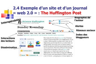 2.4 Exemple d’un site et d’un journal « web 2.0 » :  The   Huffington  Post Biographie de l’auteur Alertes Réseaux sociaux...