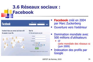 3.6 Réseaux sociaux : Facebook <ul><li>Facebook  créé en 2004 par Marc Zuckerberg </li></ul><ul><li>Ouverture vers l’extér...