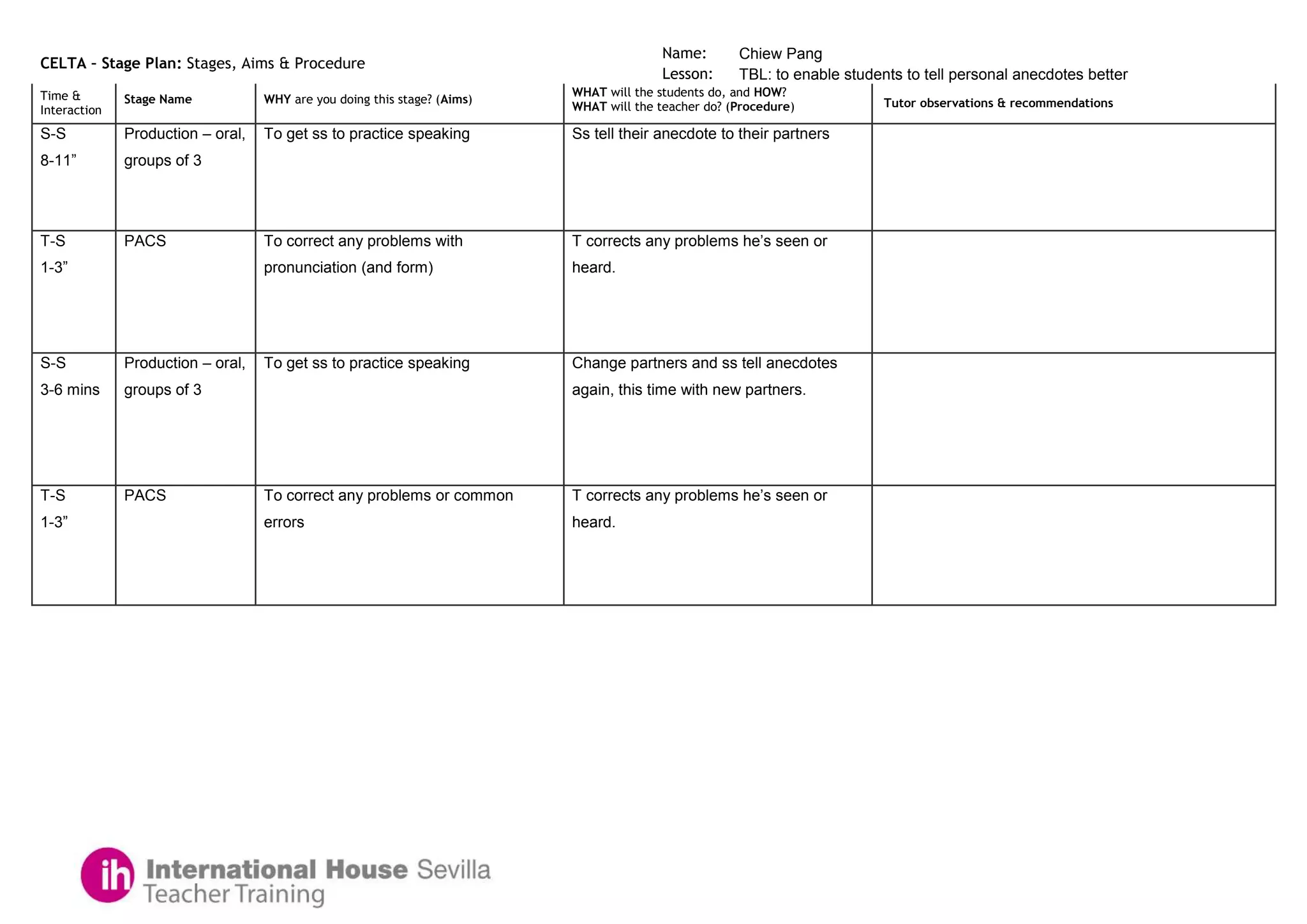 Example of a CELTA stage plan | DOC