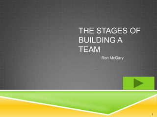 THE STAGES OF
BUILDING A
TEAM
    Ron McGary




                 1
 