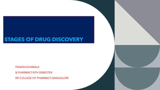 STAGES OF DRUG DISCOVERY
PAWAN DHAMALA
B.PHARMACY 8TH SEMESTER
RR COLLEGE OF PHARMACY,BANGALORE
 