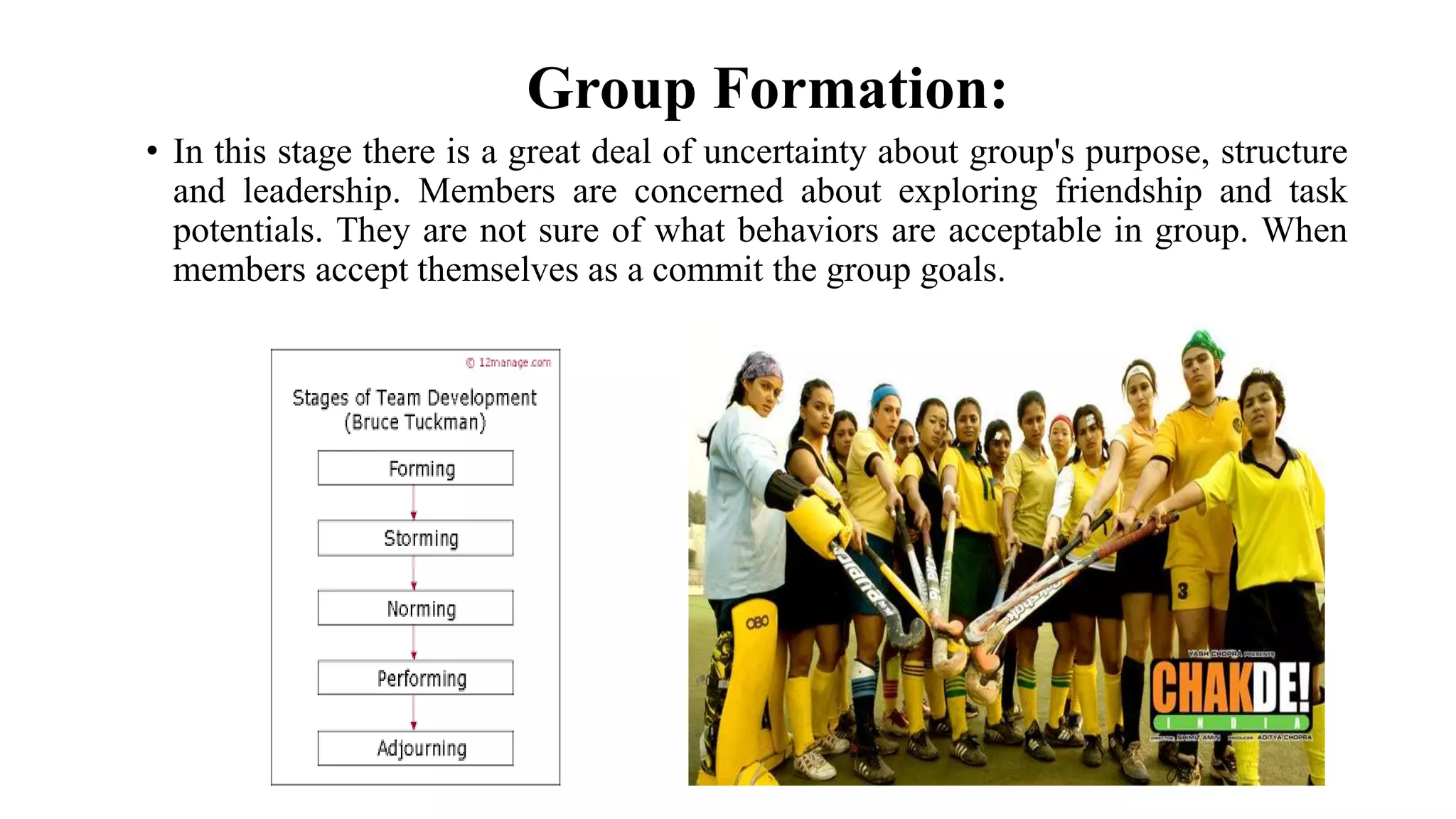 Stages of group formation in chak de india | PPTX